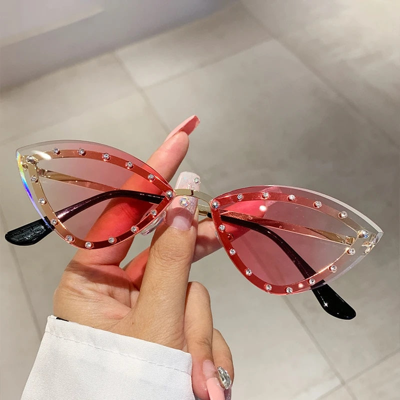 Vintage Rimless Cat Eye Metal Sunglasses - Shop Women Sunglasses 