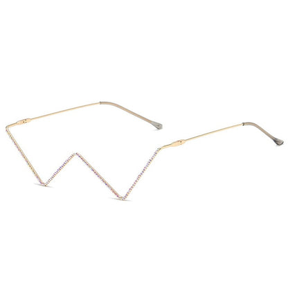 Rhinestone Rimless No Lens Glasses