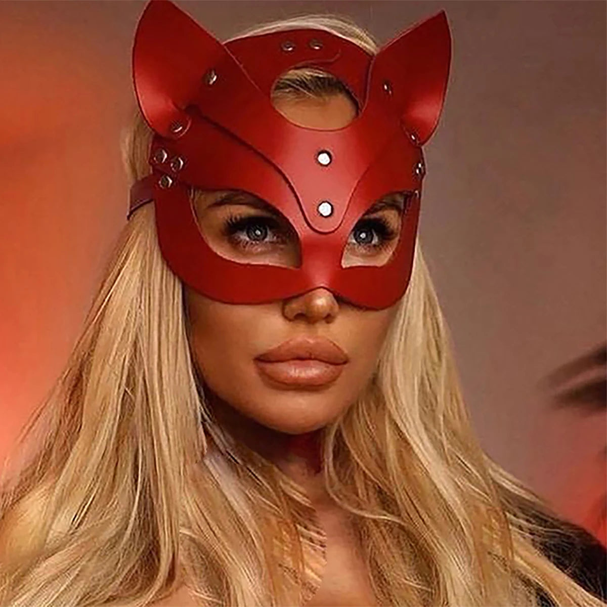 Red Leather Mask for Women – Sexy Cosplay Cat Mask