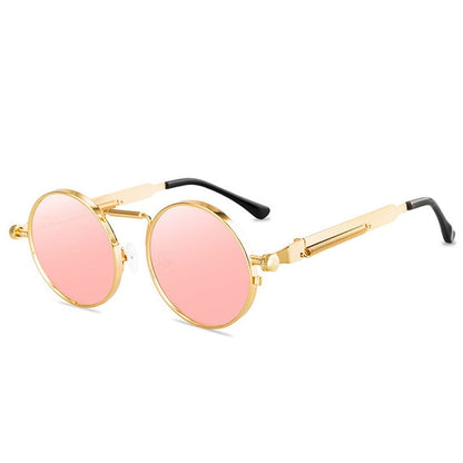 Men's Steam Punk Round Metal Frame Sunglasses
