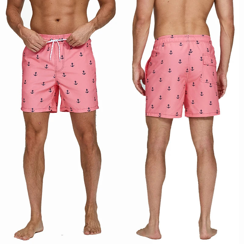 Men’s Pink Anchor Fashion Quick-Dry Board Shorts