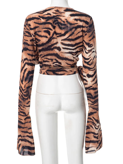 Women's Tiger Print Bandage Swing Top