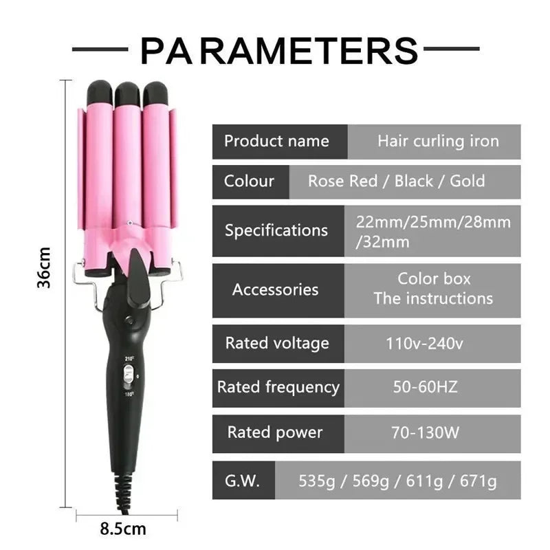 Professional Ceramic Triple Barrel Hair Curler – Effortless Waves & Salon-Quality Styling