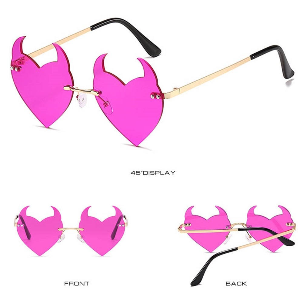 Devil Ear Heart Shape Rimless Sunglasses - Weekend Shade Sunglasses 