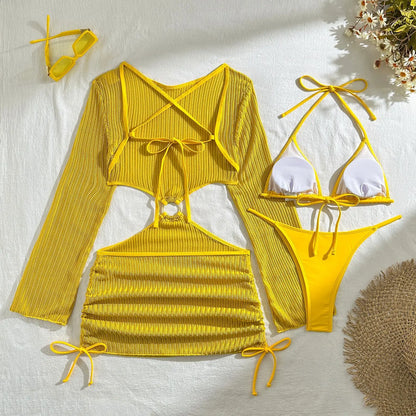 Ms.Brazil  Yellow Three-Piece Swimwear Set