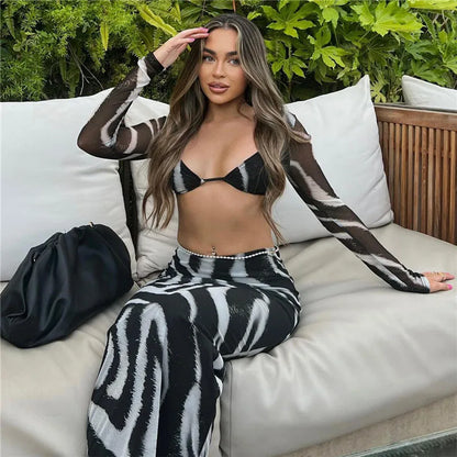 "I Feel Iffy" Stripe Two Piece Mesh Skirt Set