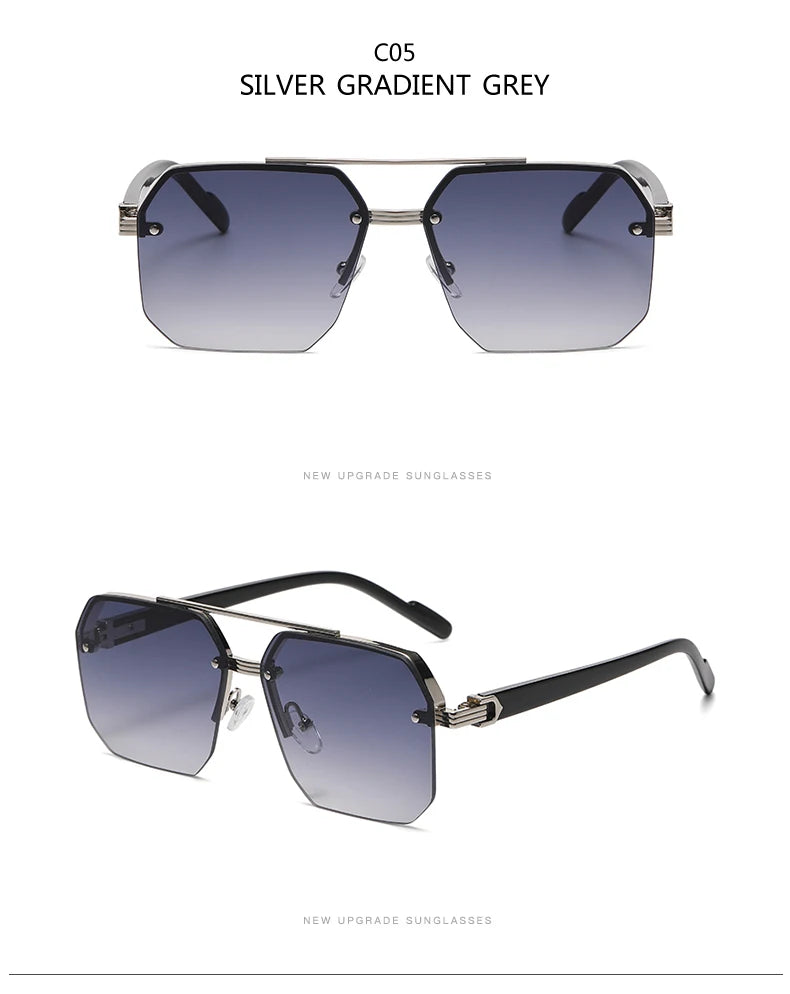 Men's Metal Sunglasses: Square Half Frame - Weekend Shade 
