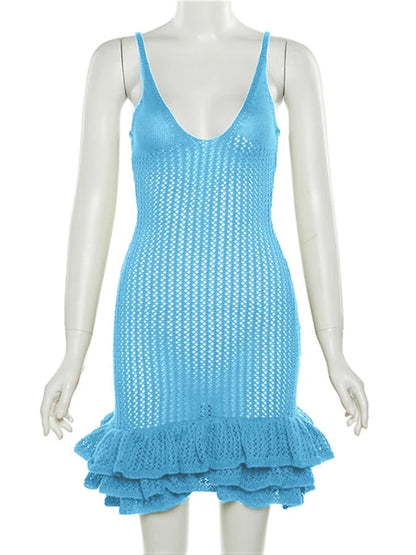 Knit Women’s Dress – Sexy Hipster See-Through Deep V-Neck