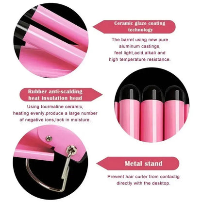 Professional Ceramic Triple Barrel Hair Curler – Effortless Waves & Salon-Quality Styling