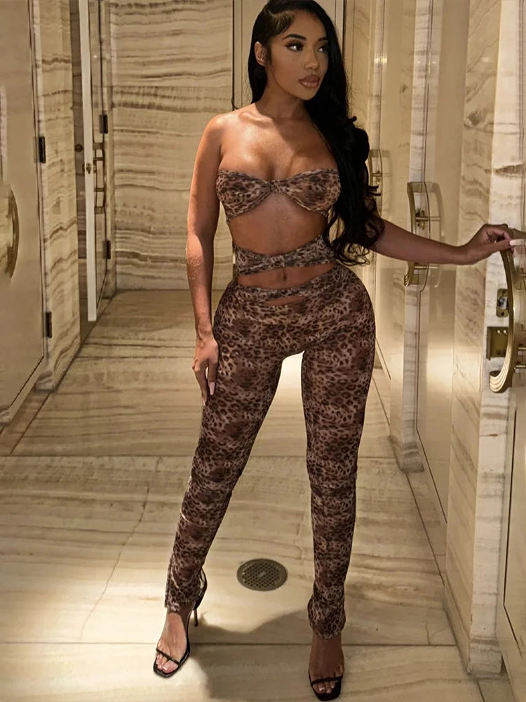 Leopard Cutout Clubwear Jumpsuit