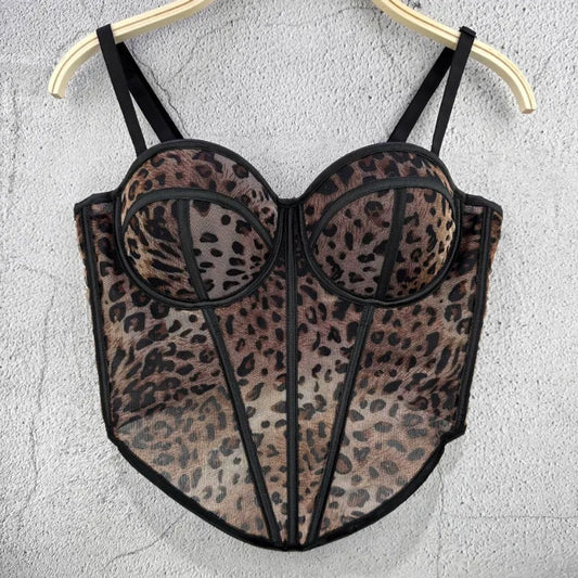 Just Kickin It Leopard Mesh Corset Top