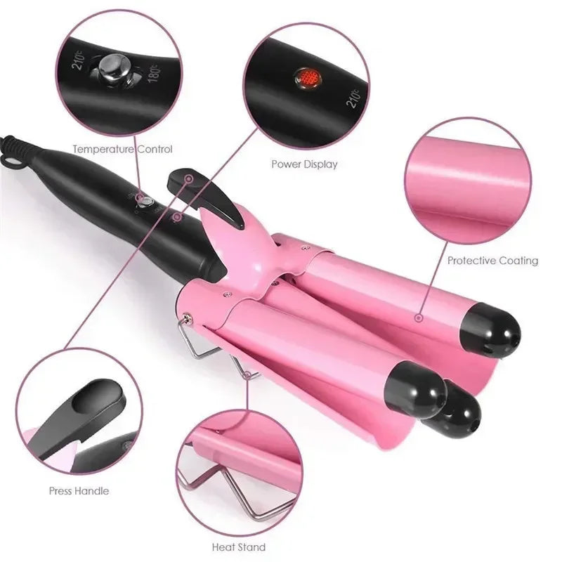 Professional Ceramic Triple Barrel Hair Curler – Effortless Waves & Salon-Quality Styling