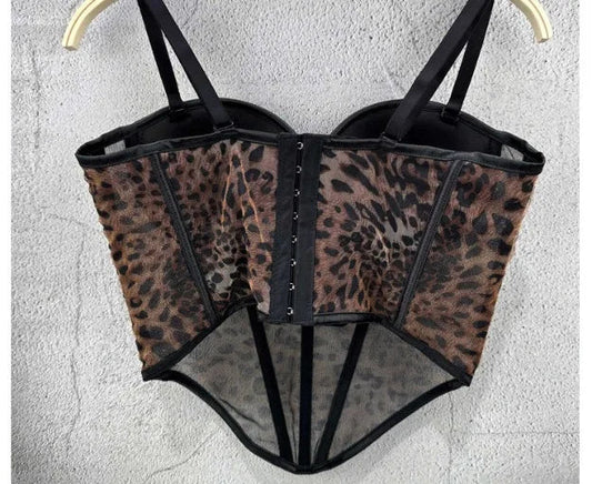 Just Kickin It Leopard Mesh Corset Top