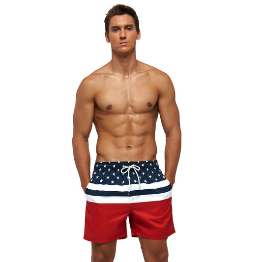 Men's American Flag Print Swimwear Trunks