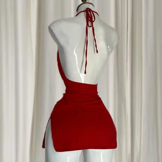 Simple Spaghetti Halter Mini Dress