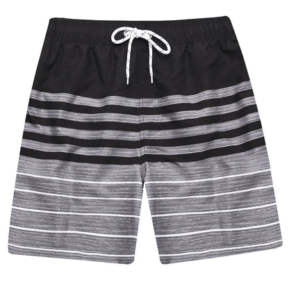 Men's Black Stripe Print Swimwear Trunks