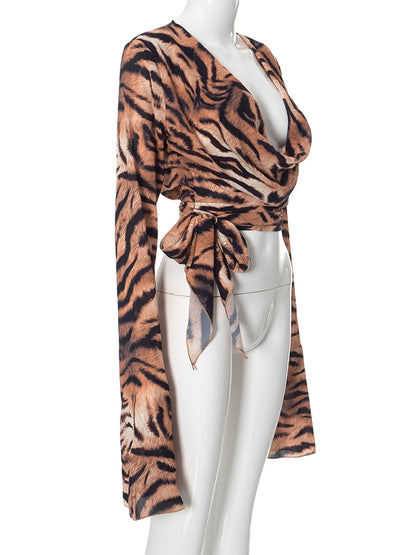 Women's Tiger Print Bandage Swing Top