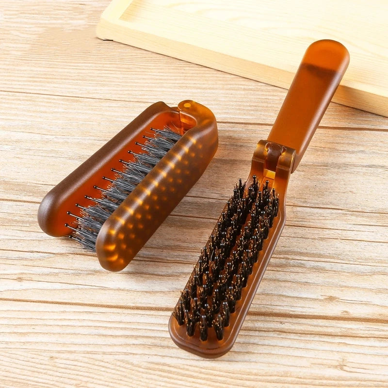 Foldable Hair Comb Portable Boar Bristle Hair Brush