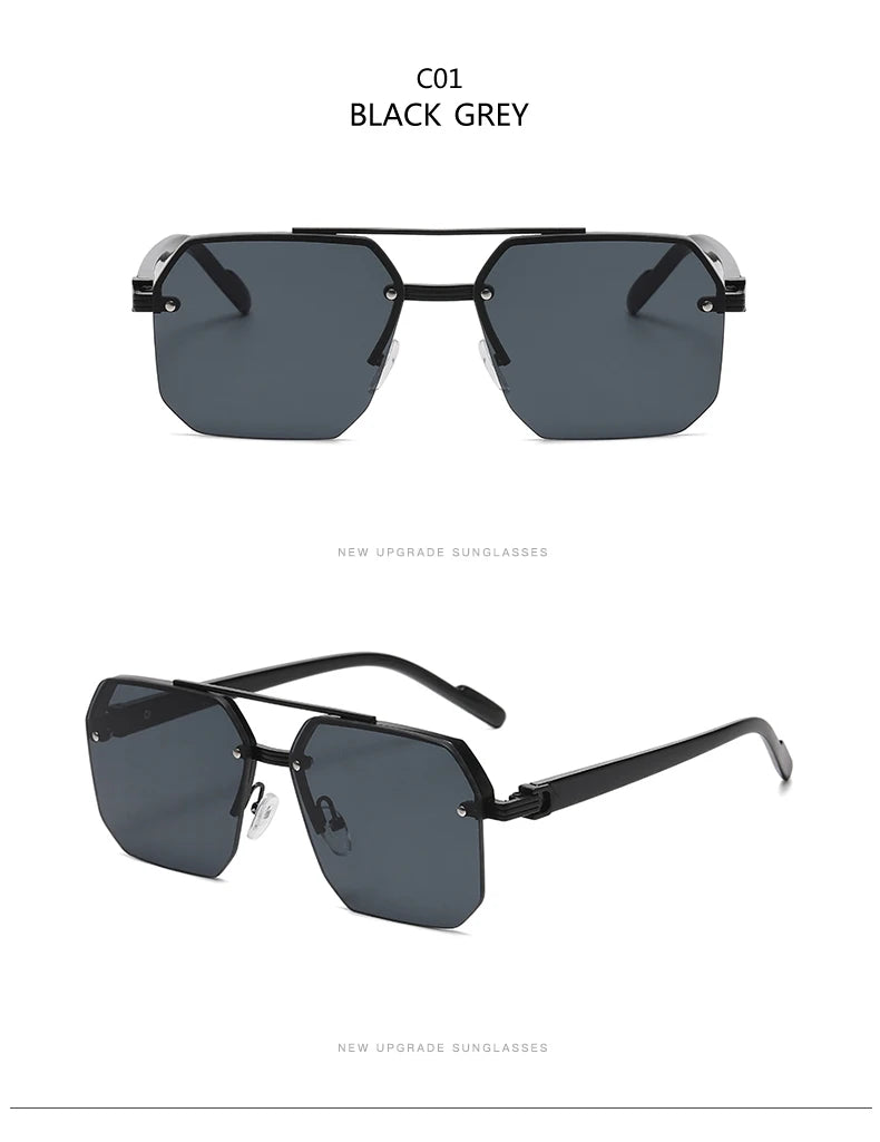 Men's Metal Sunglasses: Square Half Frame - Weekend Shade 
