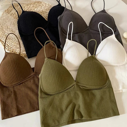 V-Neck Camisole Women Sexy Stretch Push Up Bra with Chest Pads