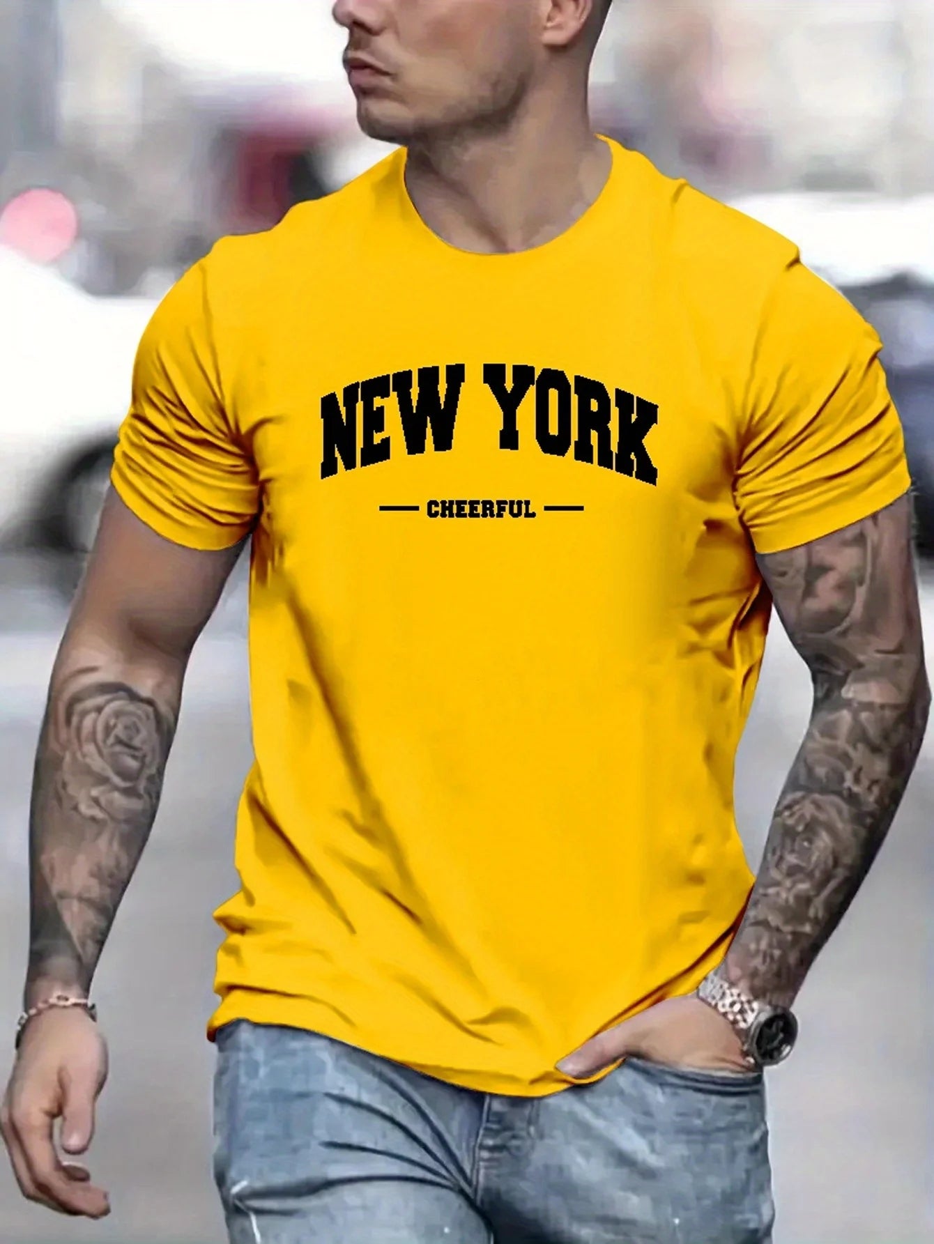 Men’s 100% Pure Cotton Oversized T-Shirt – New York Cheerful Print