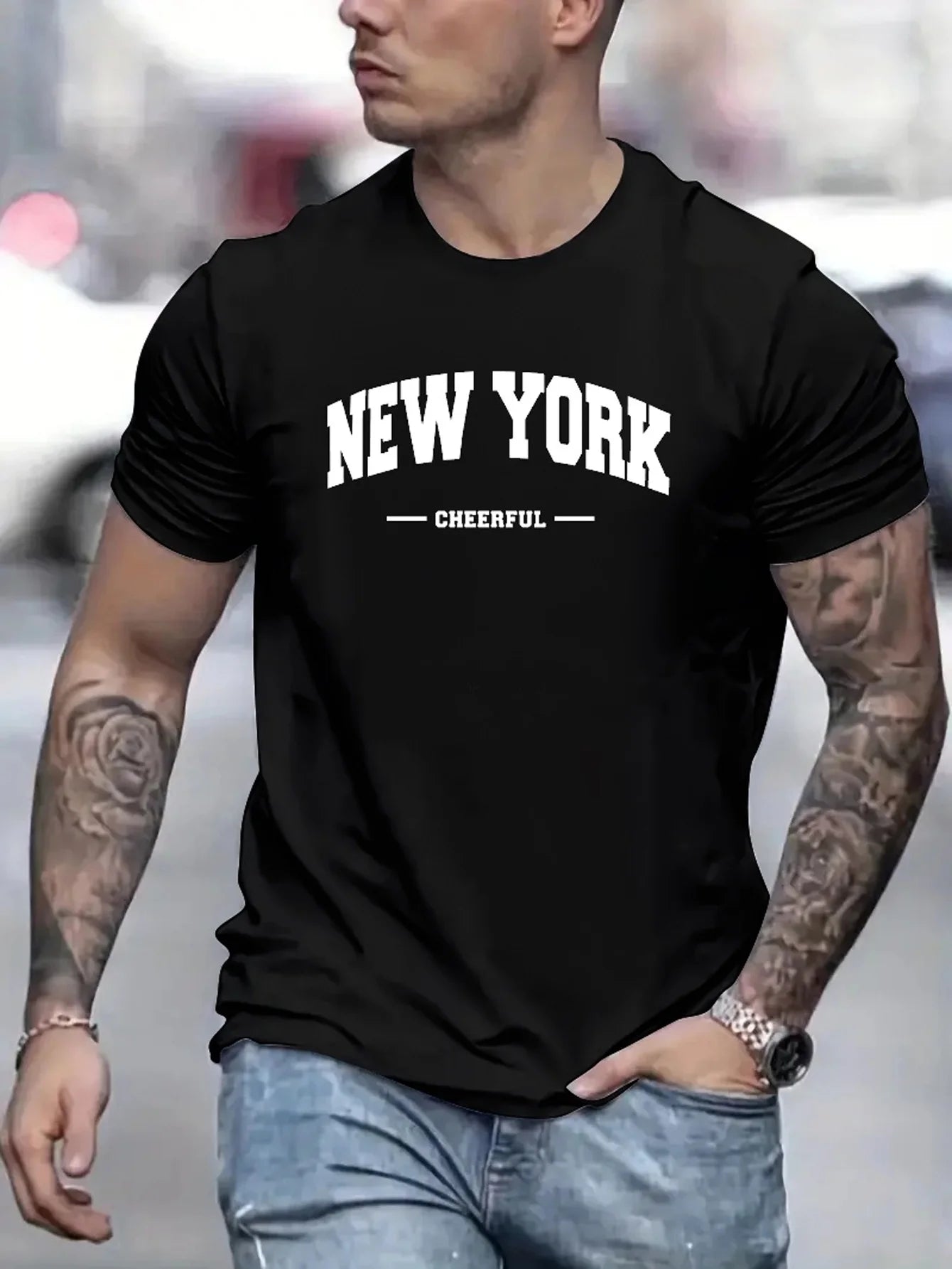 Men’s 100% Pure Cotton Oversized T-Shirt – New York Cheerful Print