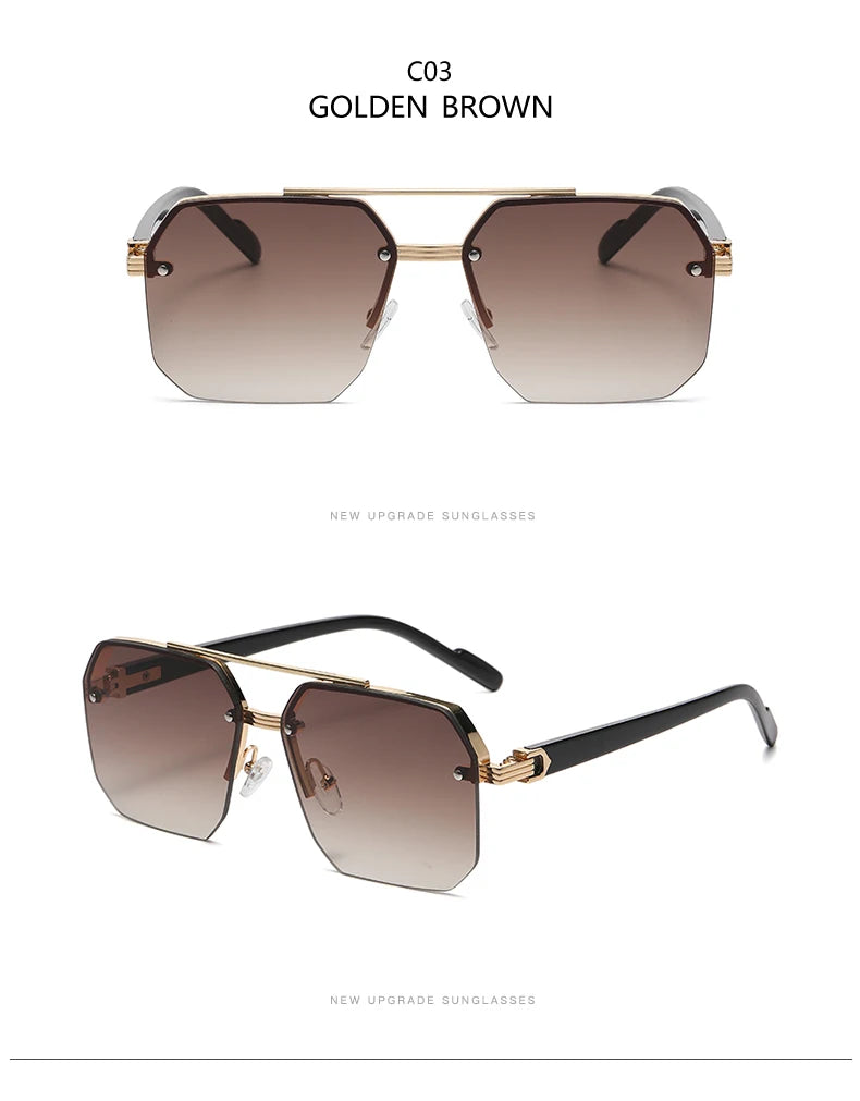 Men's Metal Sunglasses: Square Half Frame - Weekend Shade 