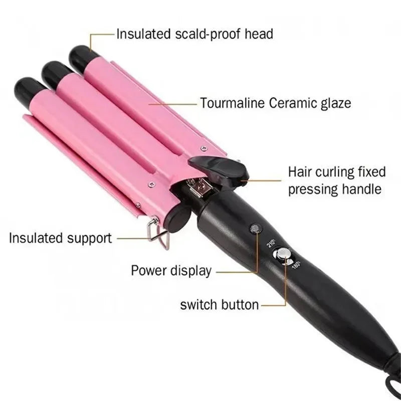 Professional Ceramic Triple Barrel Hair Curler – Effortless Waves & Salon-Quality Styling