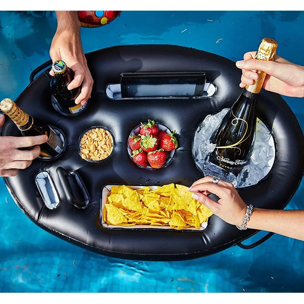 Inflatable Floating Drink Holder with Large Capacity Drink Float for Pools & Hot Tub (Black)