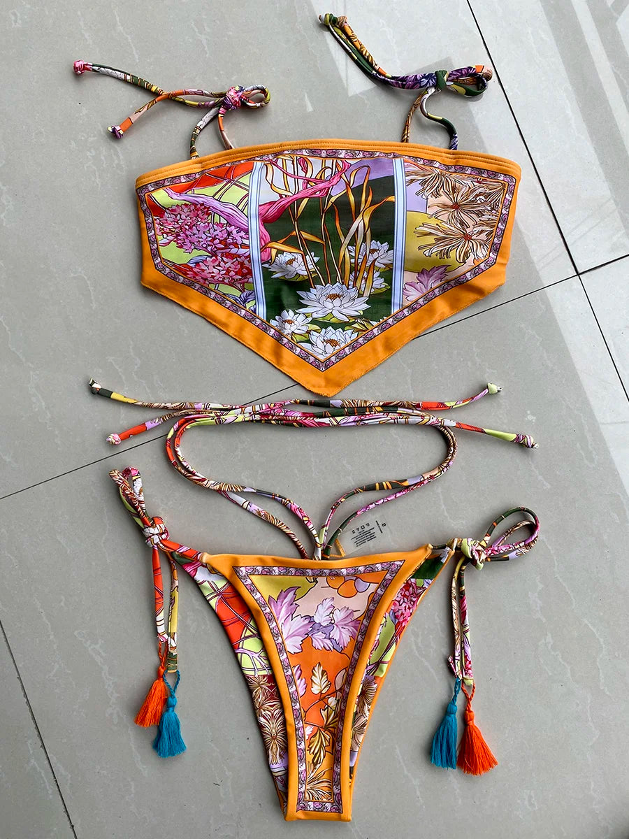 Jazzy Printed Crop Top Bikini Set