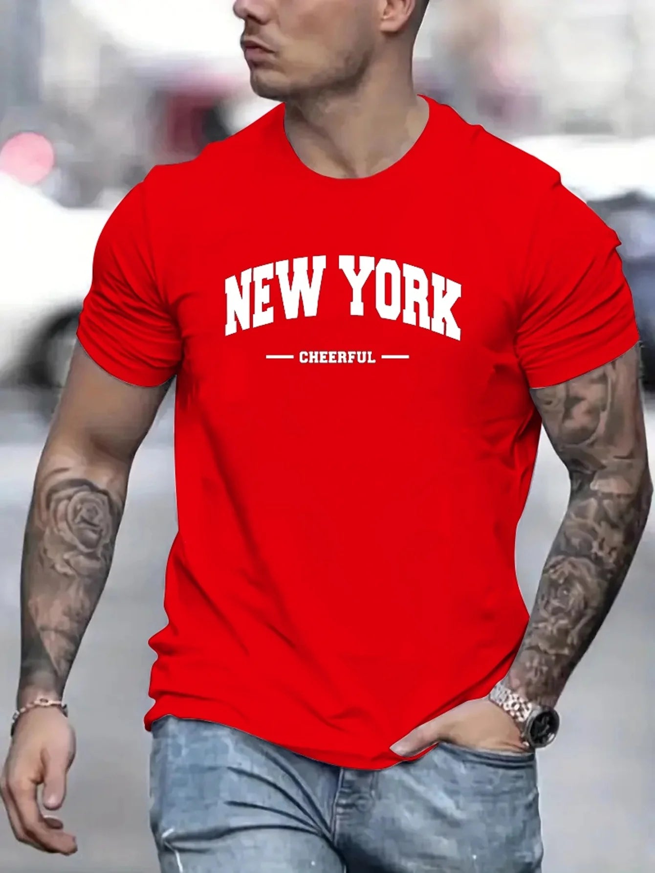 Men’s 100% Pure Cotton Oversized T-Shirt – New York Cheerful Print