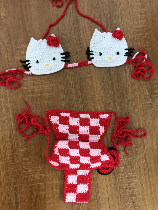 Lady's Cute Crochet Bikini Set