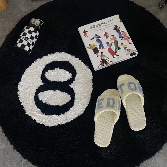 Black 8 Ball Round Carpet – Plush Flocked Anti-Slip Floor Rug
