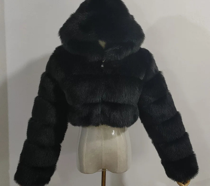  Women Fluffy Fur Coat With Hood - Weeknd Shop Online 