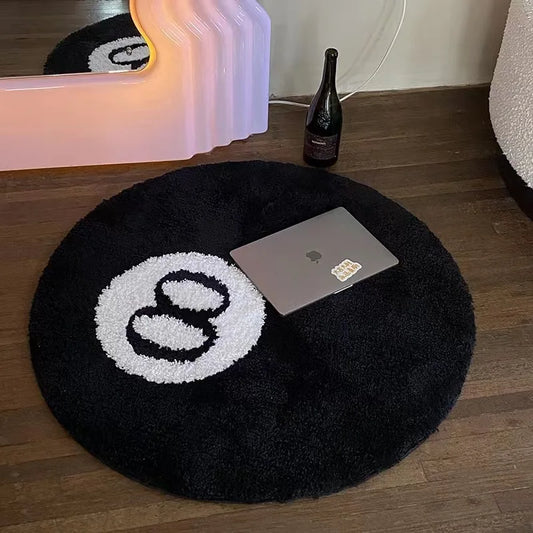 Black 8 Ball Round Carpet – Plush Flocked Anti-Slip Floor Rug