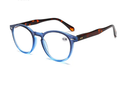 Round Plastic Hinge Floral Printed Anti Blue Light Reading Glasses