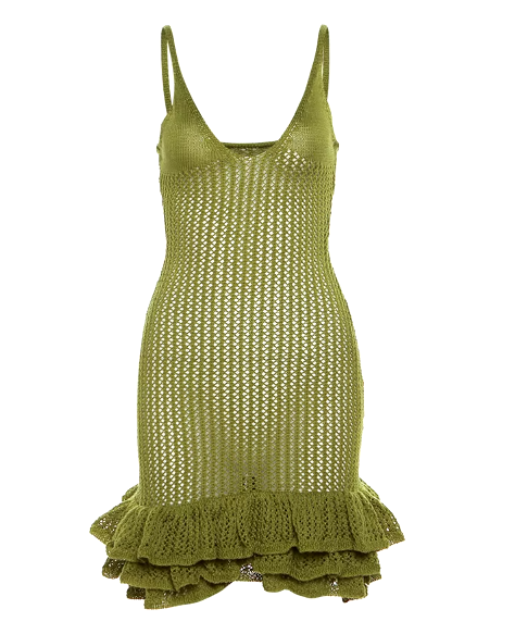 Knit Women’s Dress – Sexy Hipster See-Through Deep V-Neck