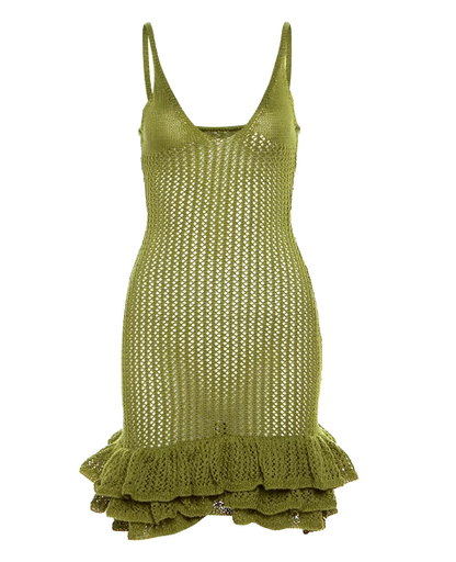 Knit Women’s Dress – Sexy Hipster See-Through Deep V-Neck