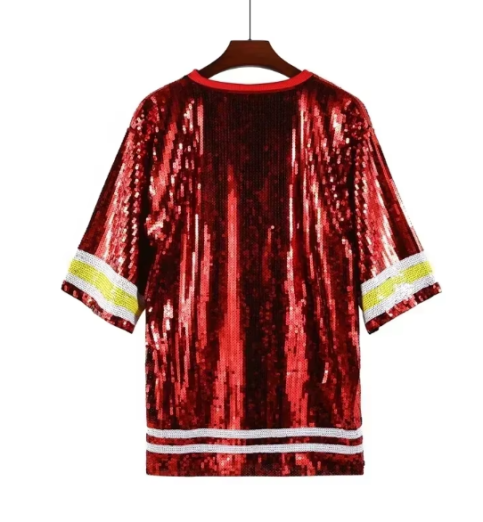 Oversized "Kansas City Chiefs" Sequins Straight T-Shirt Dress