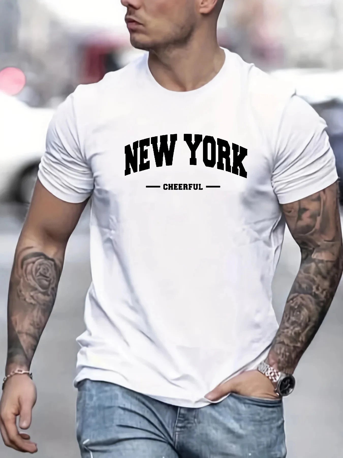 Men’s 100% Pure Cotton Oversized T-Shirt – New York Cheerful Print