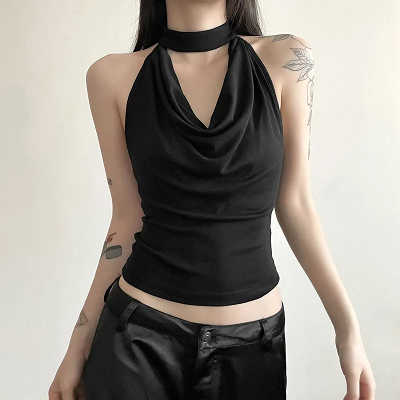 Casual Cowl Neck Halter Top