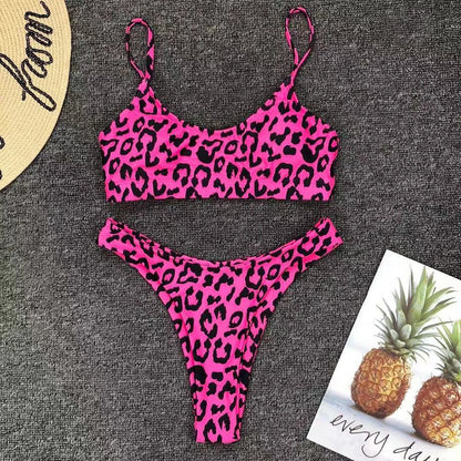 Women's Leopard Sexy Bikini Solid Swimsuit