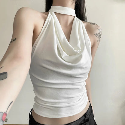 Casual Cowl Neck Halter Top