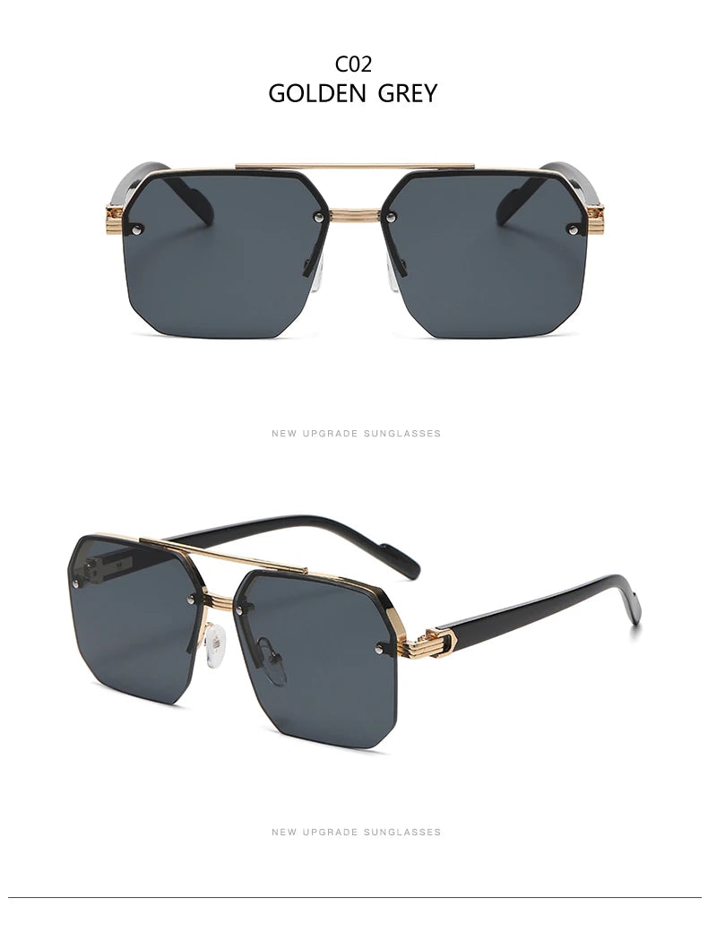 Men's Metal Sunglasses: Square Half Frame - Weekend Shade 