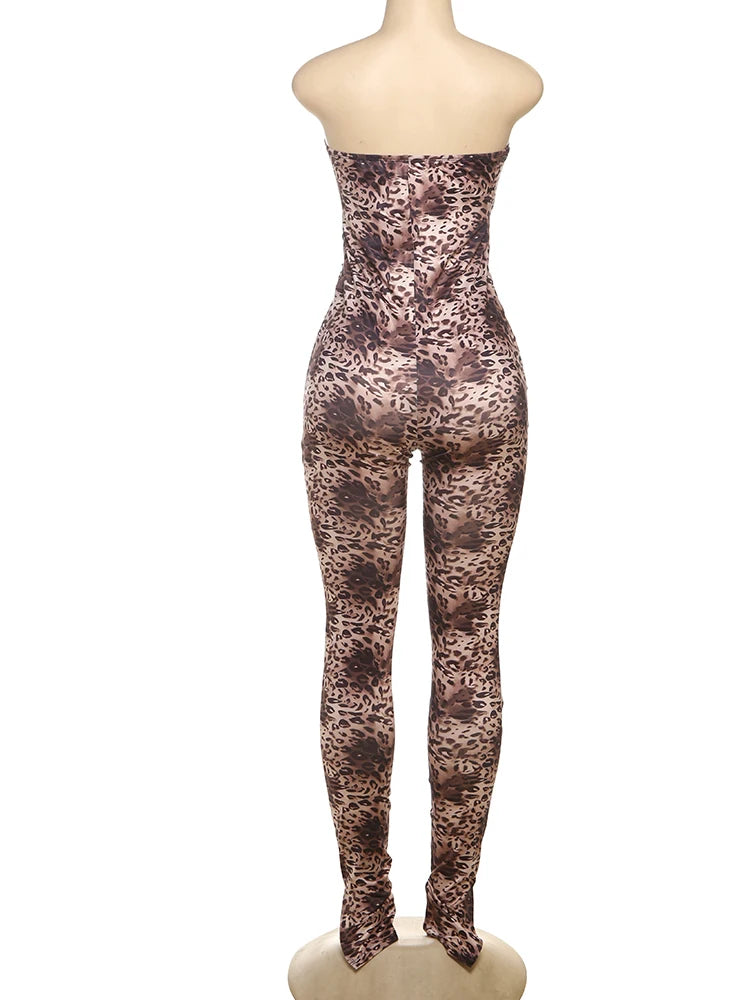 Leopard Cutout Clubwear Jumpsuit