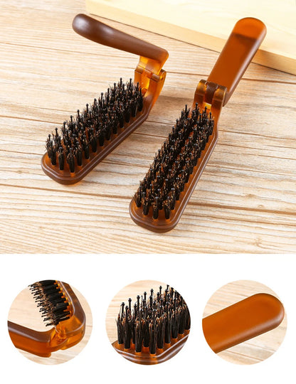 Foldable Hair Comb Portable Boar Bristle Hair Brush