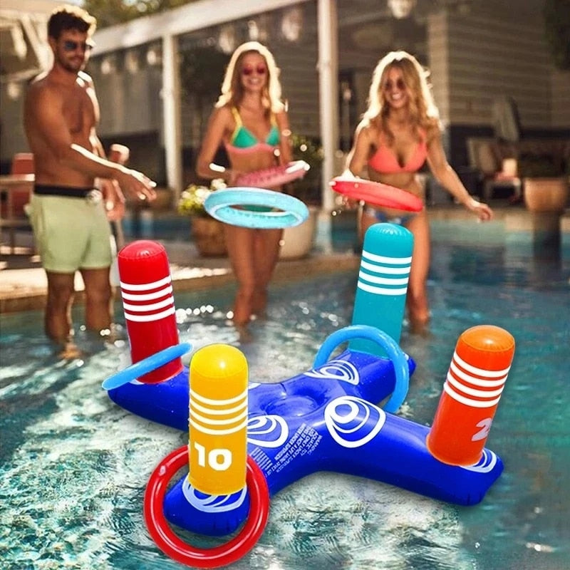 Pool Toys Games for Kids - Pool Basketball Hoop plus Inflatable Ring Toss Accessories for Kid Adult Water Play Swimming Pools Floats Sport Party Supplies