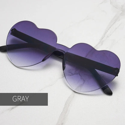  Oversized Rimless Sunglasses One Piece Heart Shape Eyewear