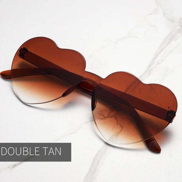  Oversized Rimless Sunglasses One Piece Heart Shape Eyewear