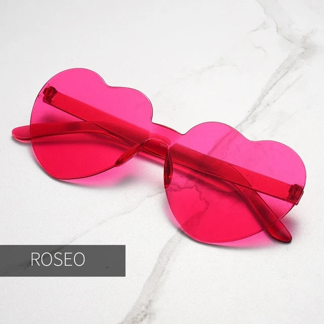  Oversized Rimless Sunglasses One Piece Heart Shape Eyewear